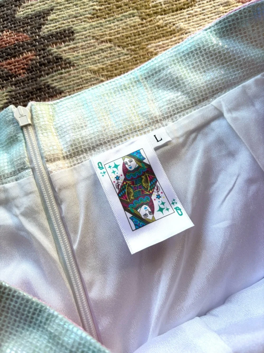 QUEEN OF SPARKLES Mardi Gras fringe pink and green mini skirt - Picture 5 of 6